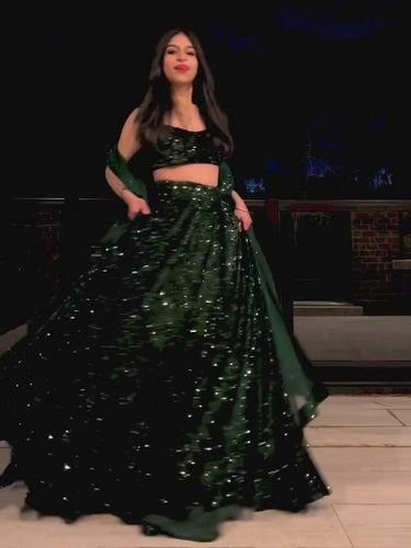 Dark Green Lehenga With Fancy Sequence Work And Glistening E