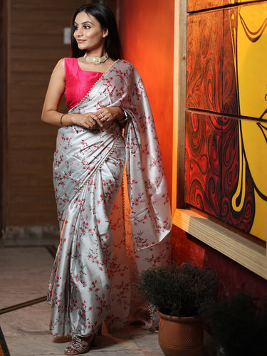 Beautiful Floral digital Printed Banarasi silk saree dvz0002790 - Dvanza.com