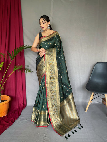 Rama Green Saree in Soft Silk For Women