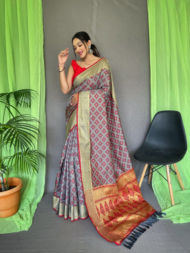 Grey Saree in Cotton Leheriya - Clothsvilla