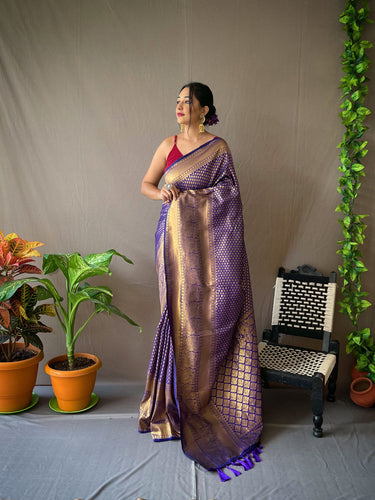 Navy Blue Saree in Soft Silk for wedding