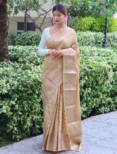 Buy Peach Woven Silk Saree With Blouse Online At Zeel Clothing