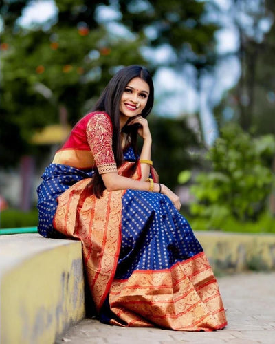 Delightful Blue Soft Banarasi Silk Saree With Prettiest Blou