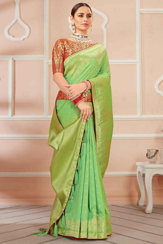 Teal Color Weaving zari work Banarasi Silk Saree