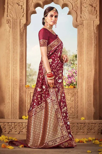 Buy Maroon Color Indian Kanchipuram Soft Silk Weaving Work Saree With  Unstitched Running Blouse for Women Wear Wedding Wear Party Wear Saree  Online in India - E… in 2024 | Party wear