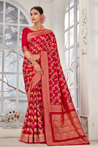 Sublime Red Color Weaving Butti Belt Silk Banarasi Design Saree Blouse at  Rs 1299.00, Banarasi Sarees