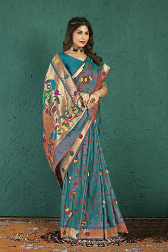 Green Saree in Paithani Silk for Women