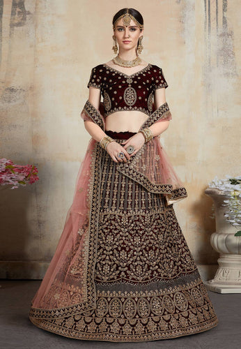 Maroon Lehenga Choli Thread embroidered with stone pasting A