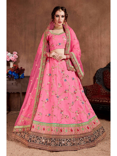 Heavy Bridal wear Pink color Velvet Lehenga choli BL1144 – BL Fabric