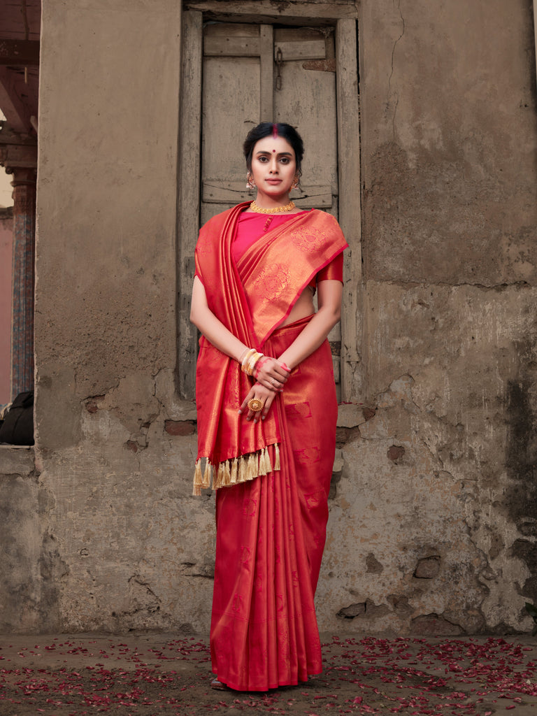 Pure Kanjeevaram Silk Mahalaxmi Neon Pink Saree