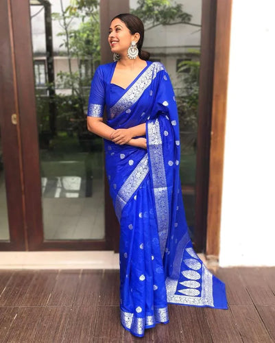 Ideal Royal Blue Soft Silk Saree With Bucolic Blouse Piece