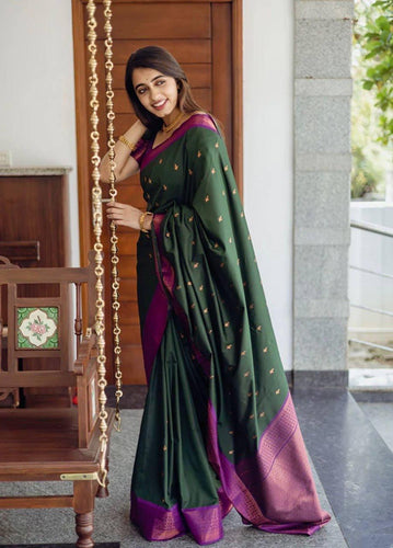 Artistic Green Soft Silk Saree With Supernal Blouse Piece 