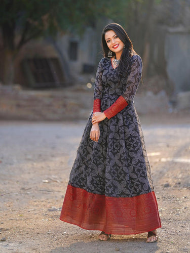 Black Color Velvet Gown with Heavy Sequence and Embroidery 