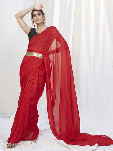 Ready To Wear Chiffon Saree With Metal Belt at Rs 1799.00