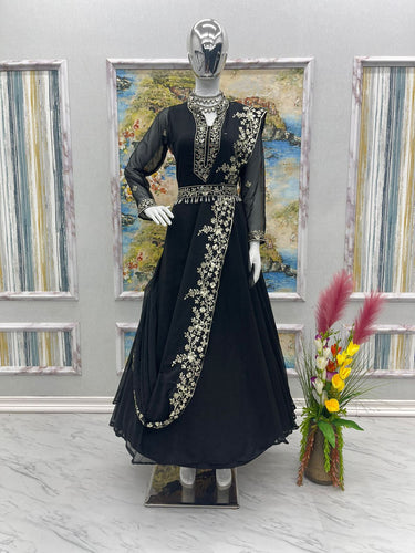 Black Color Velvet Gown with Heavy Sequence and Embroidery 