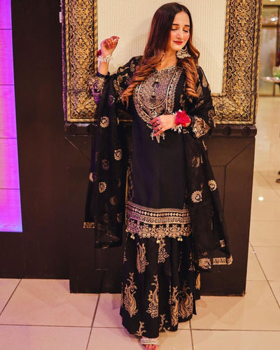 Black Color Velvet Gown with Heavy Sequence and Embroidery 