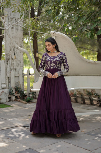 Adorable Red Color Sequence Work Velvet Gown