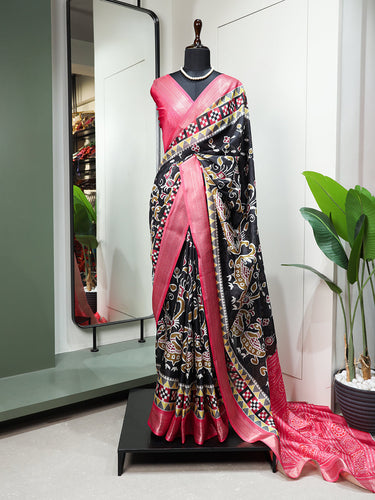 Exclusive pure raw silk & green cotton silk combination saree with han –  Sujatra