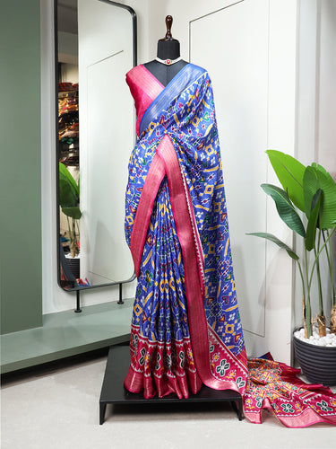 Light green silk patola print saree 5805 | Saree designs, Casual saree, Art  silk sarees