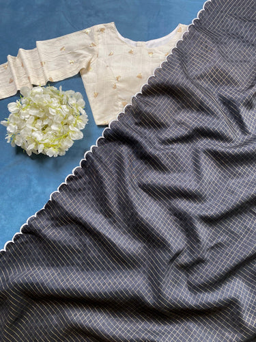 Black Color Zari Weaving Work Organza Chex Gown