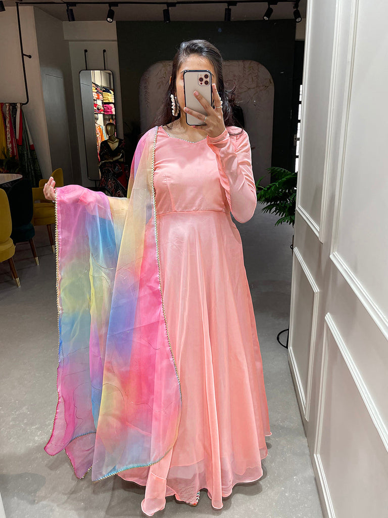 Peach Color Simple Soft Organza Gown