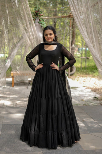 Black Color Rangoli Silk Party Wear Dress