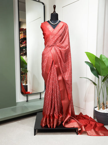 Georgette Fabric Wedding Wear Gorgeous Saree In Red Color