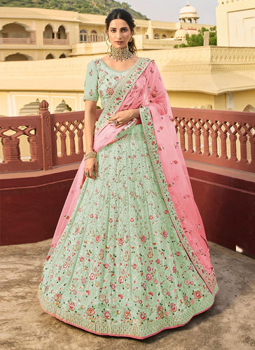 Buy Sweet Pista-Green Stone Work Organza Engagement Wear Lehenga Choli -  Zeel Clothing