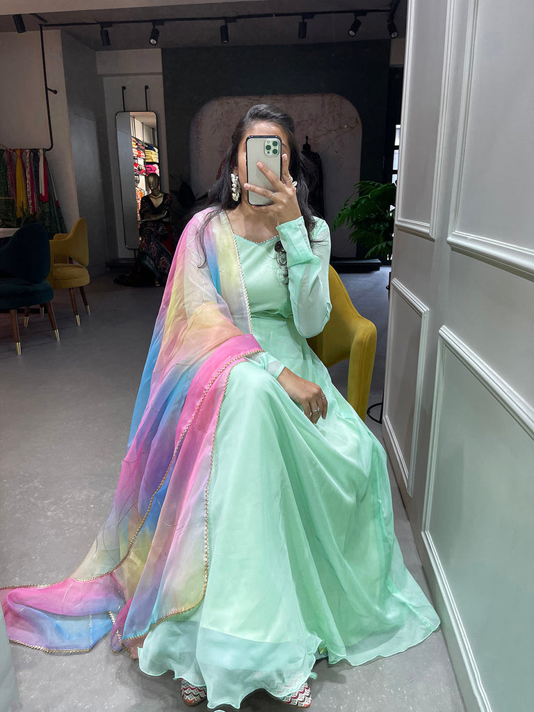 Pista Color Simple Soft Organza Gown - ClothsVilla.com