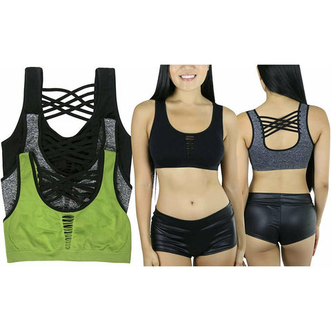 ToBeInStyle Women's Pack of 6 Vibrant Sports Bras with Sports Logo on Lower  Band
