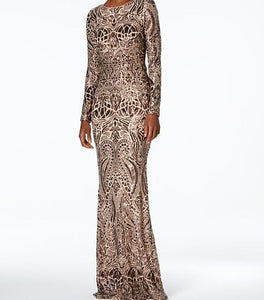 betsy and adam long sleeve sequin gown