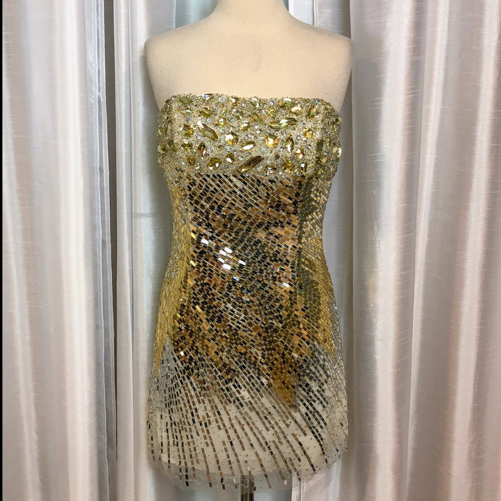 sherri hill gold sequin dress