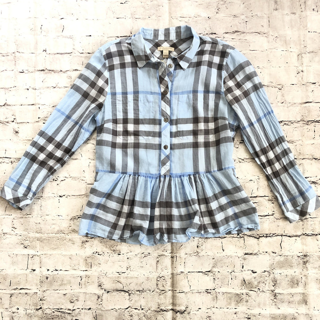 BURBERRY Blue Nova Check Print Poplin Blouse Size M – Style Exchange  Boutique PGH