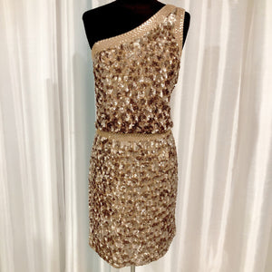 aidan mattox gold sequin dress