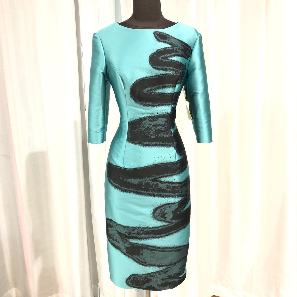 teal tea length dress