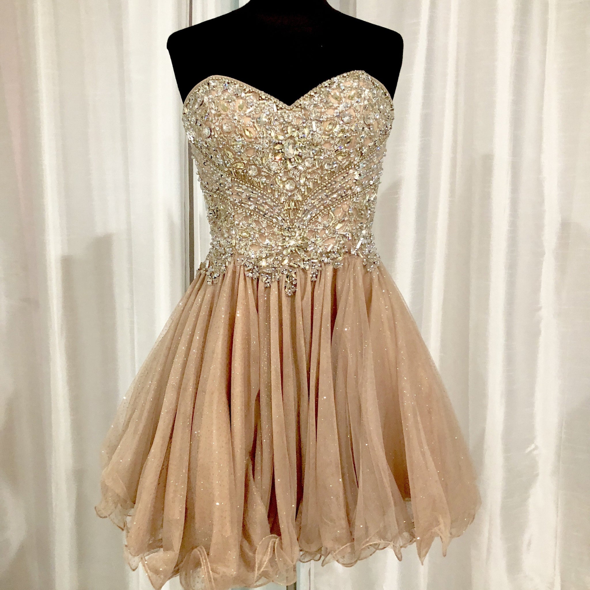 GLAMOUR By TERANI COUTURE Short Champagne Gown – Style Exchange ...