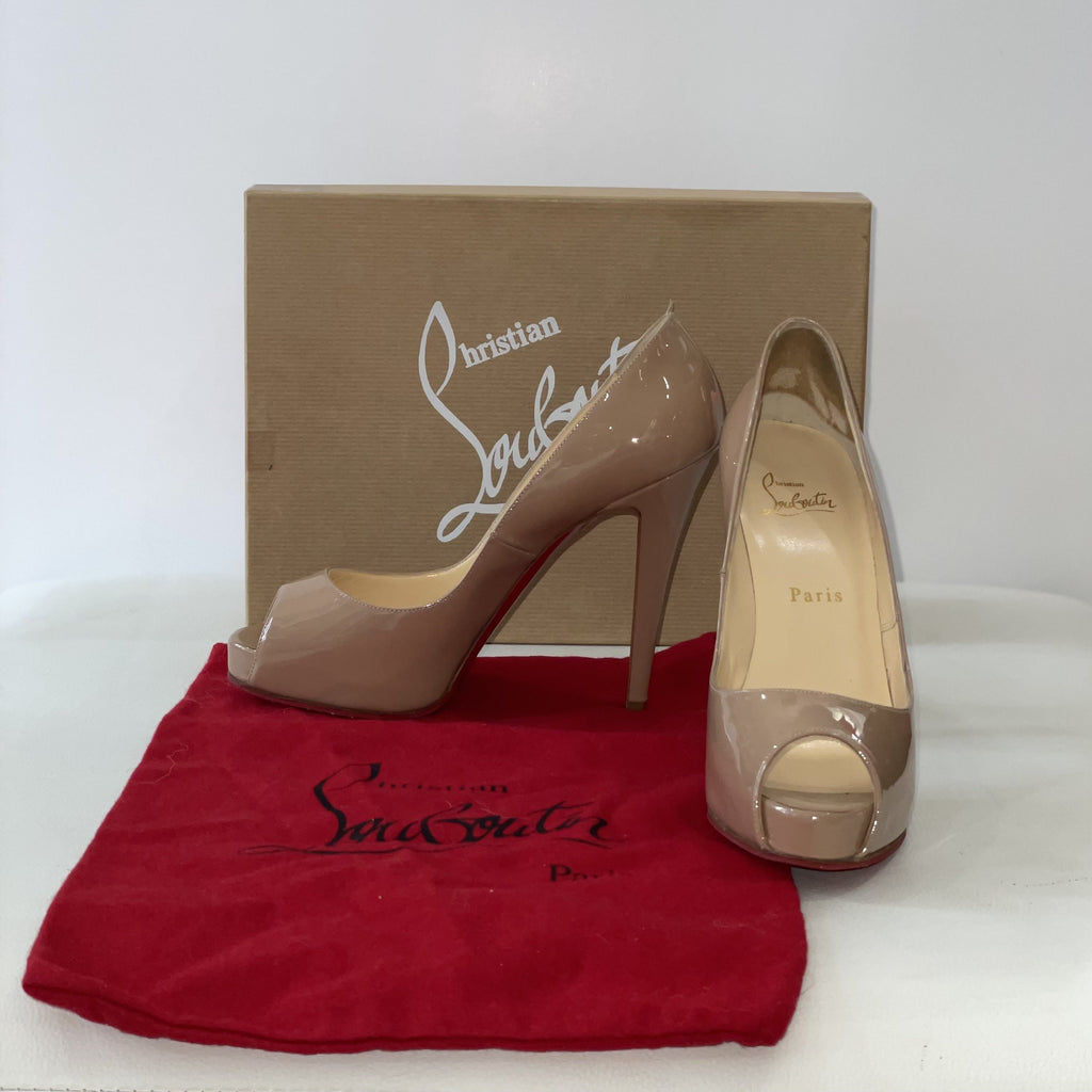 CHRISTIAN LOUBOUTIN Very Prive 120 Patent Calf Nude Size 37.5 Style Exchange Boutique PGH