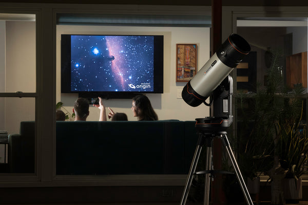 Celestron Origin in use outside with image on the TV inside