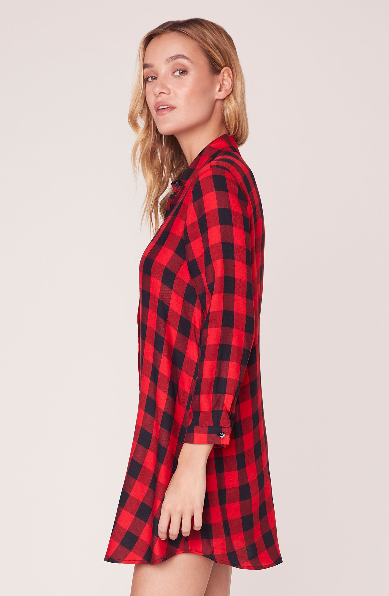 red plaid button up dress