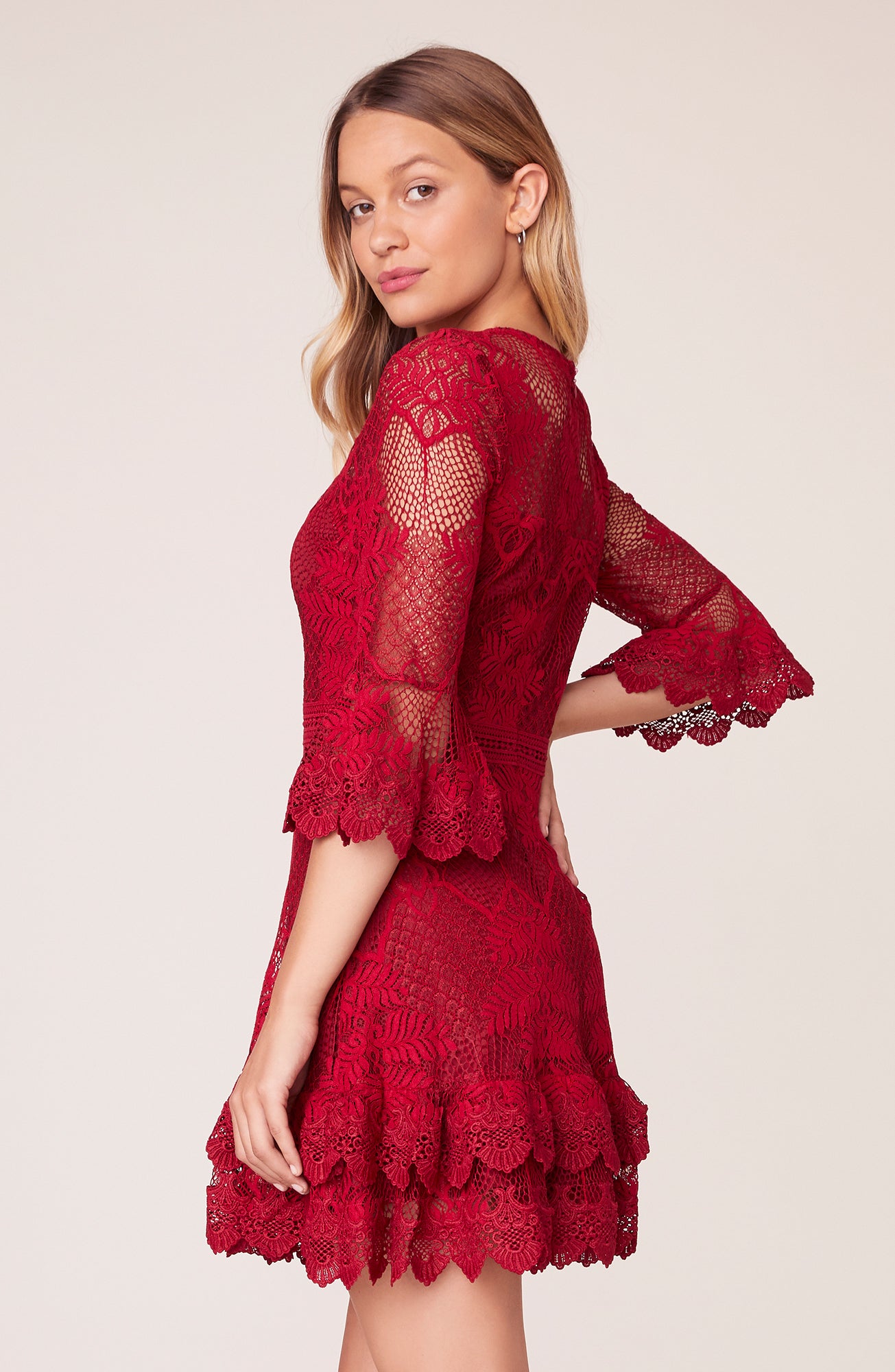 red lace ruffle dress