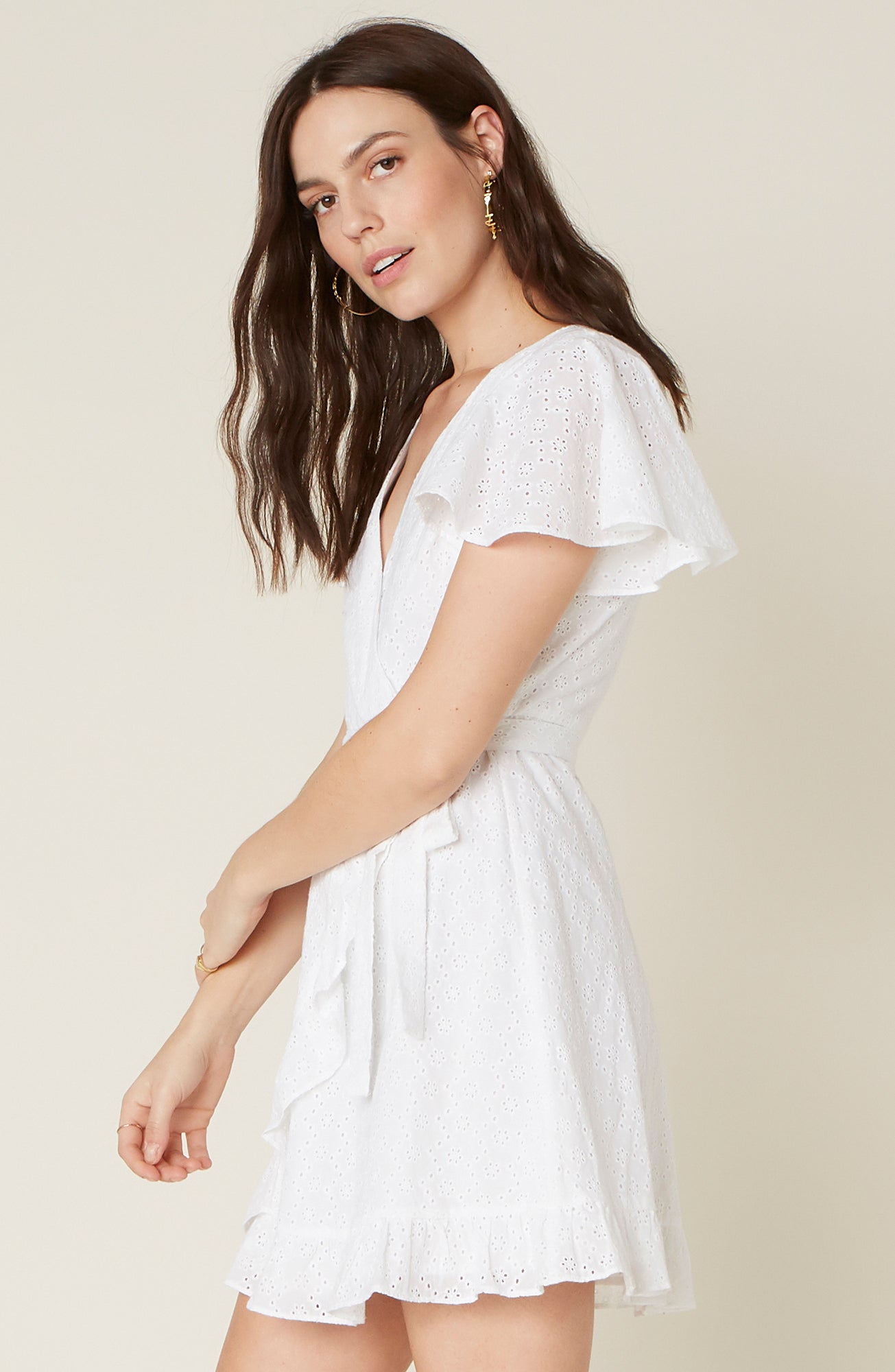 white eyelet wrap dress