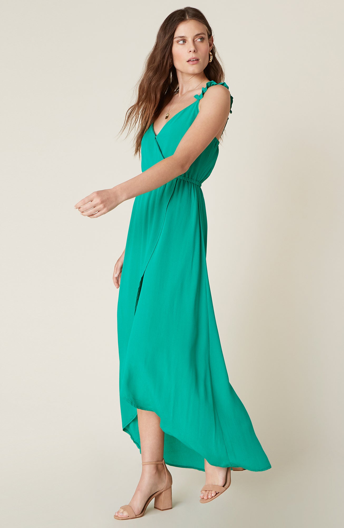 green ruffle dress