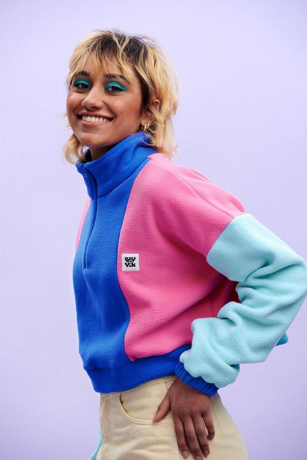 Blake Recycled Polyester Fleece in Blue & Pink