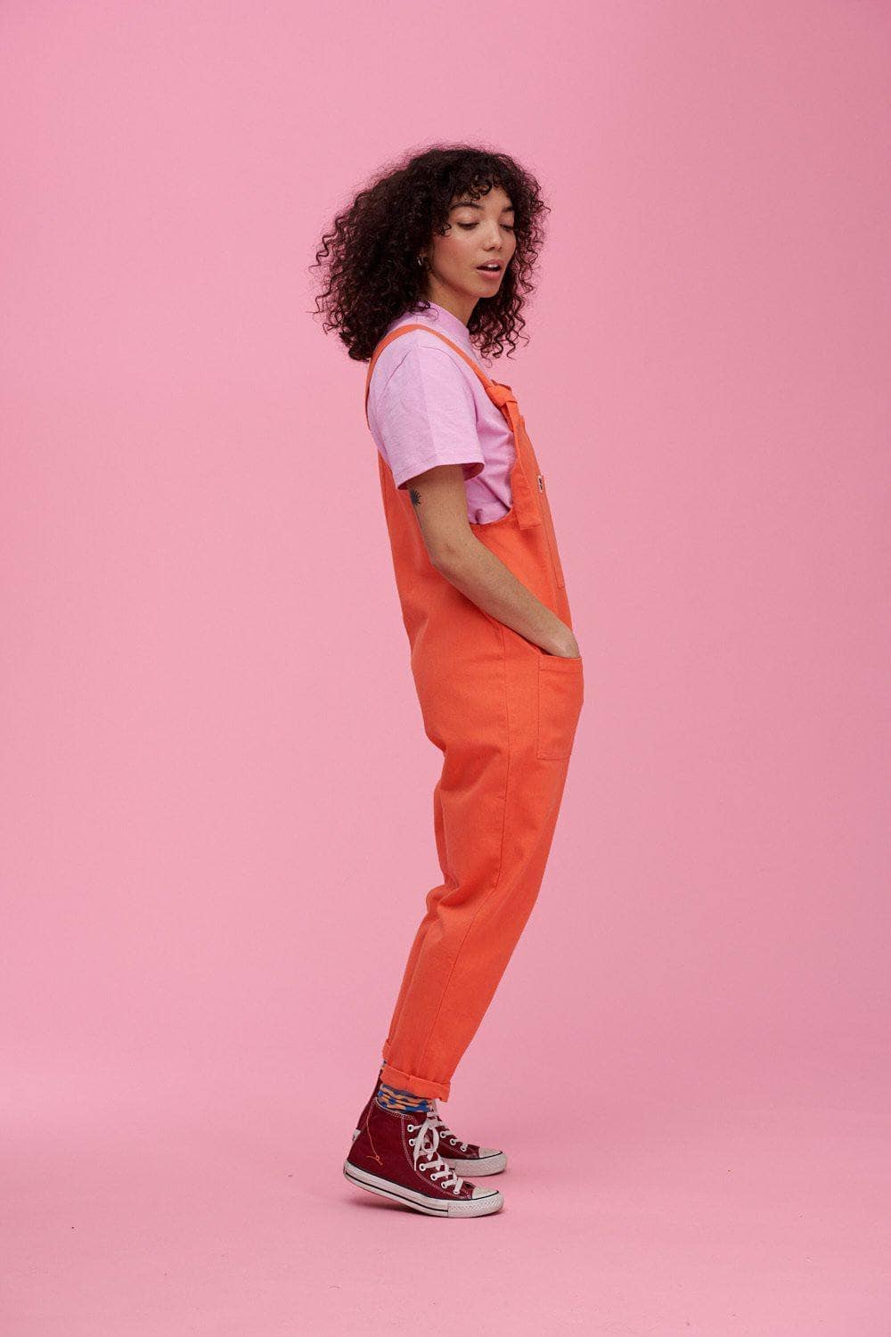 Atlas Organic Heavy Twill Dungarees in Living Coral