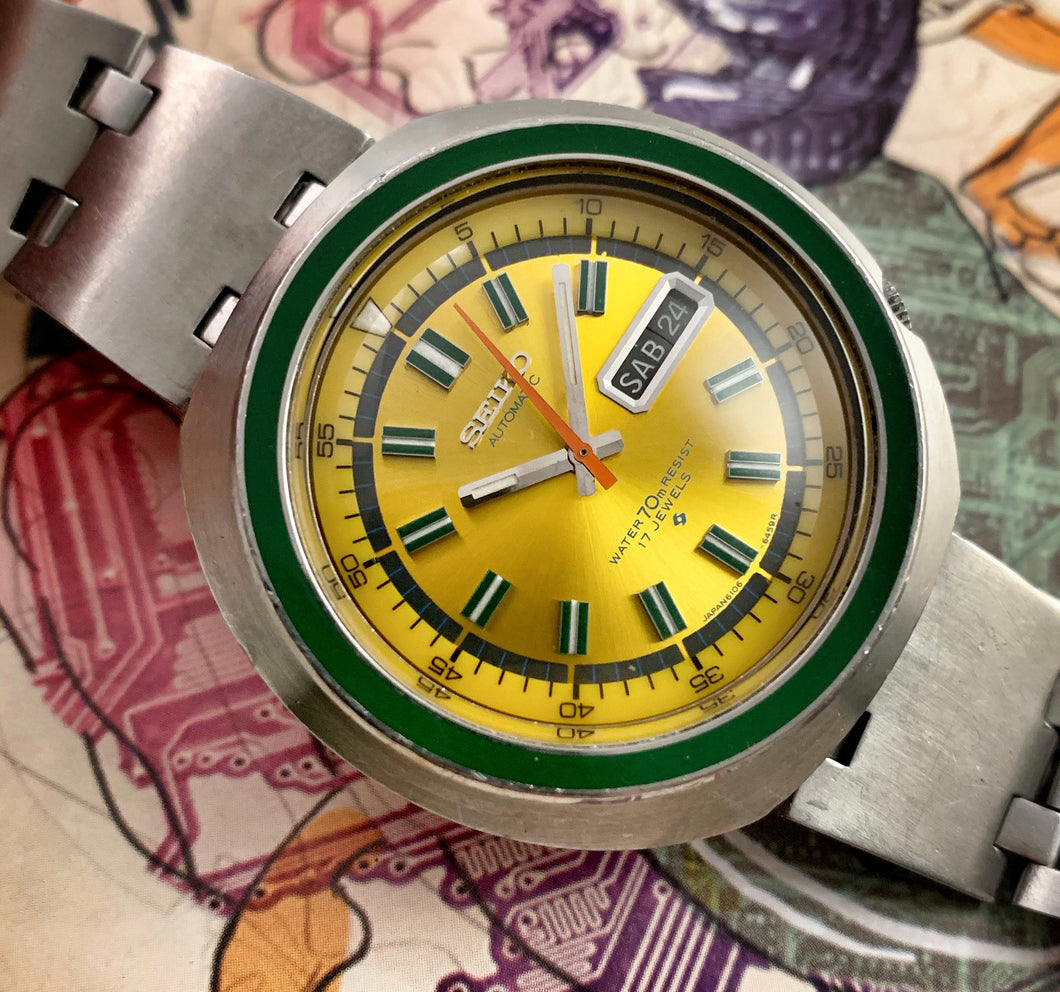 BLAZING SUN~MARCH 1971 SEIKO 6106-6439 AUTOMATIC UFO – RETROWATCHGUY