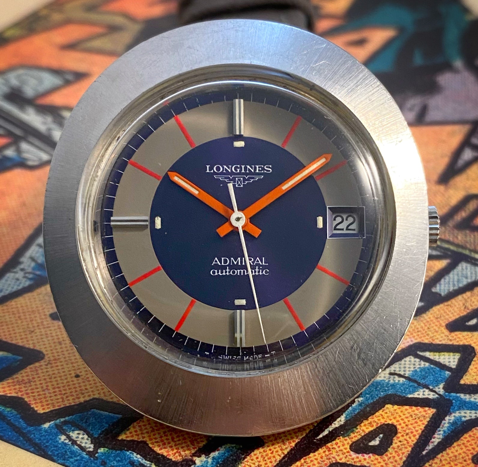 GROOVY~LATE 60s LONGINES ADMIRAL BULLSEYE HI-BEAT