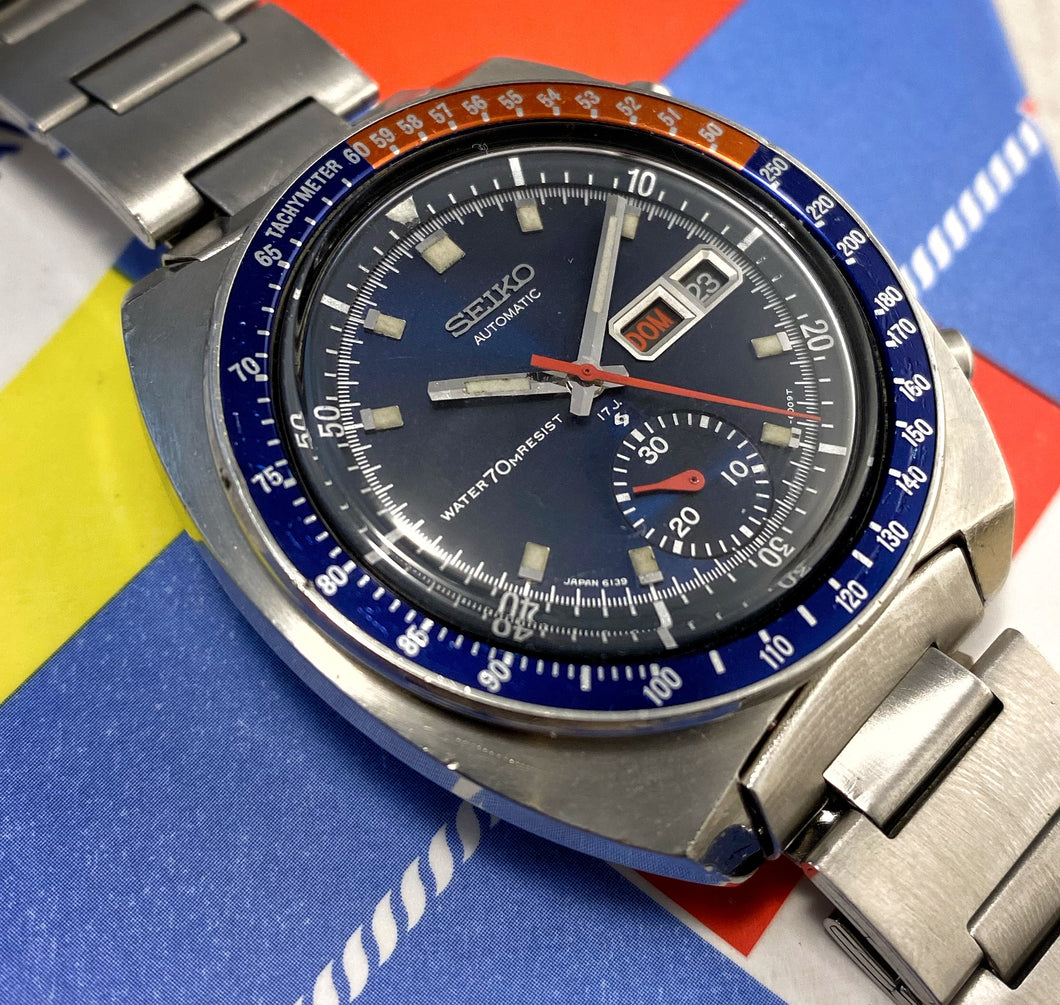 SHARP~1977 SEIKO 6139-6005 BLUE POGUE – RETROWATCHGUY