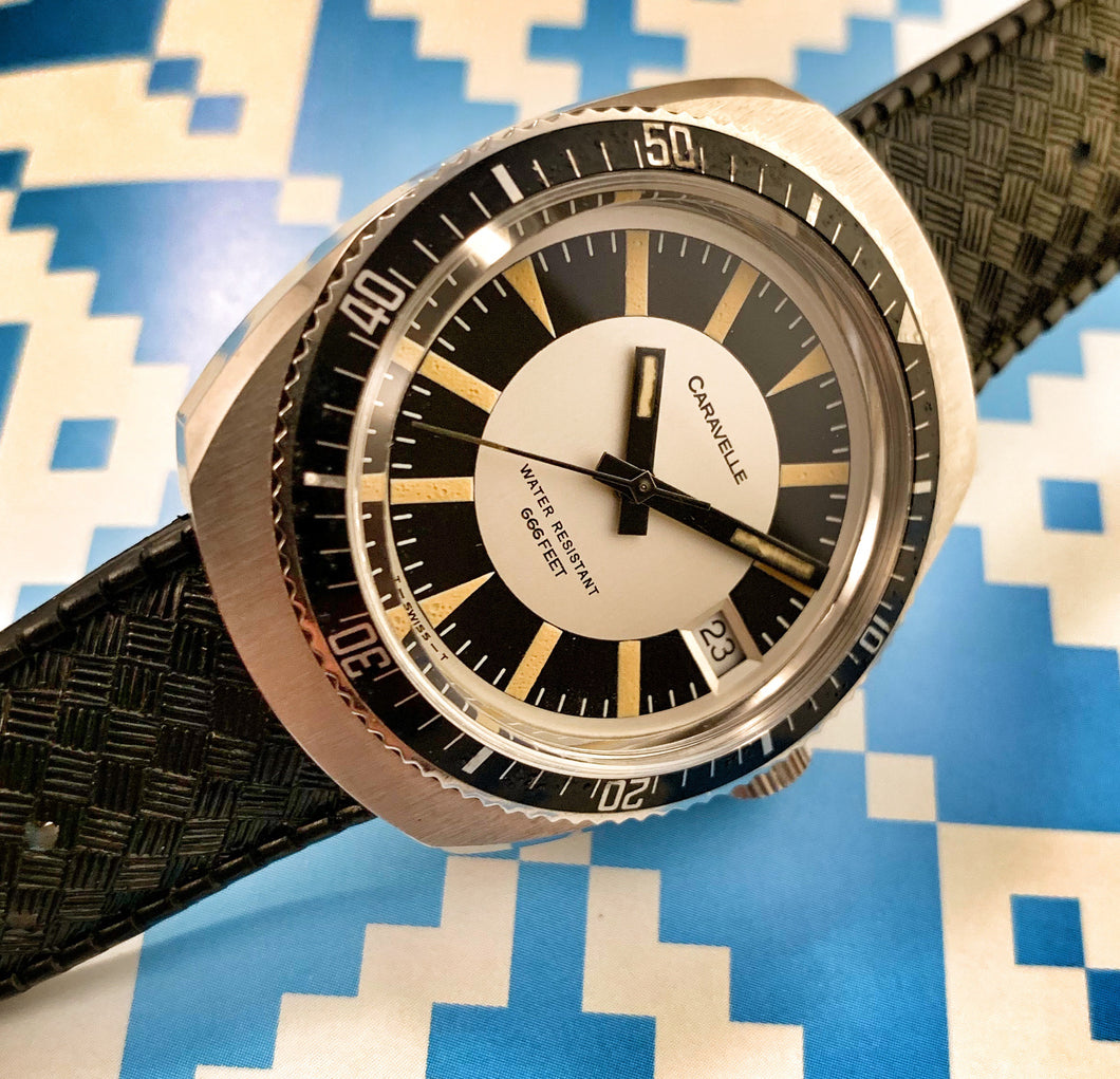 SHARP~1975 BULOVA-CARAVELLE 666 SHARK DIVER~SERVICED – RETROWATCHGUY