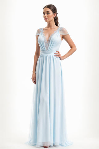 full-longth light blue bridesmaid dresses