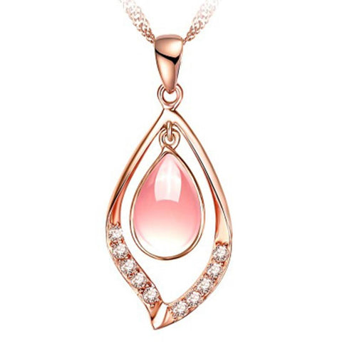 Collier Pierre Rose en Goutte D'eau